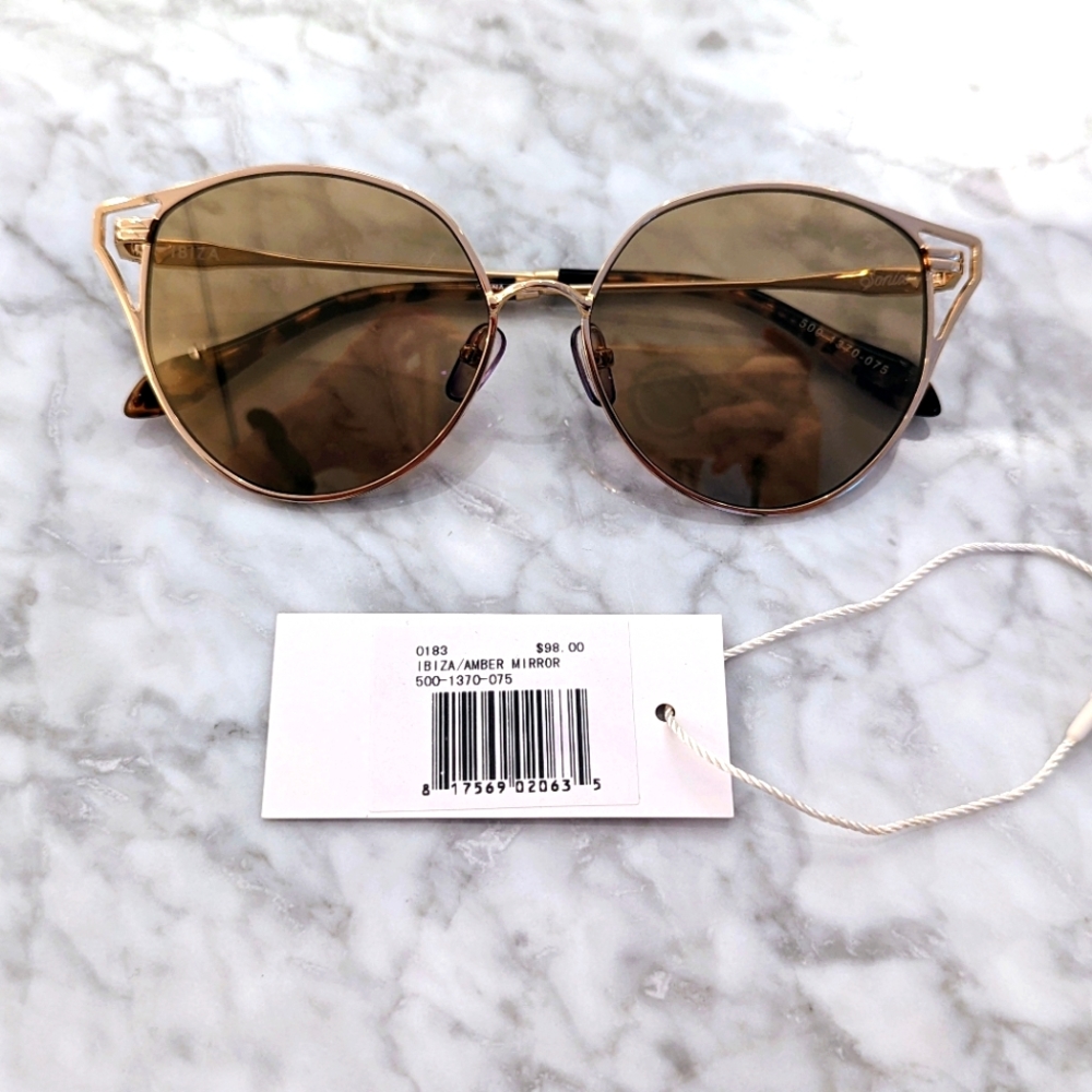 Sonix Ibiza Cat Eye Wire Frame Gold Tone Sunglasses - Picture 2 of 10